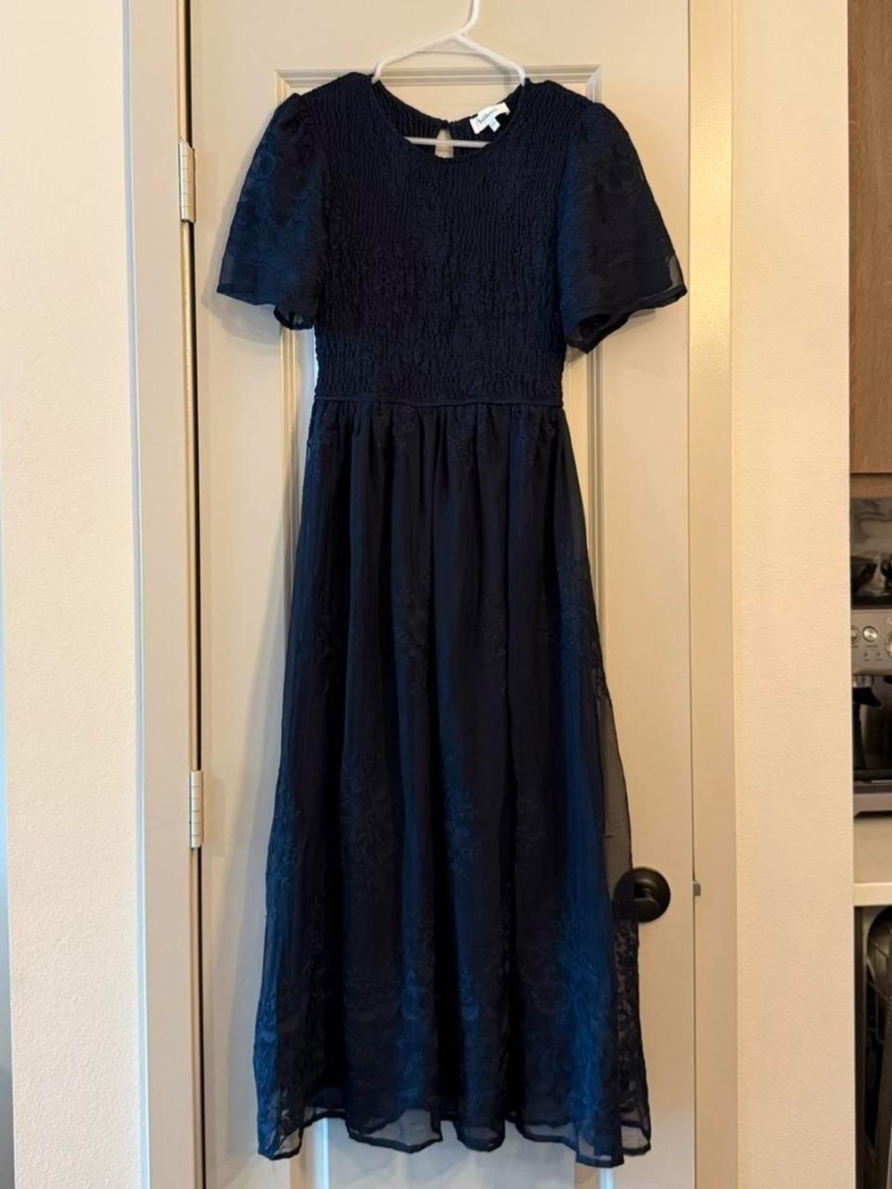 Böhme Navy Blue Smocked Embroidered Midi Dress - Picture 4 of 4